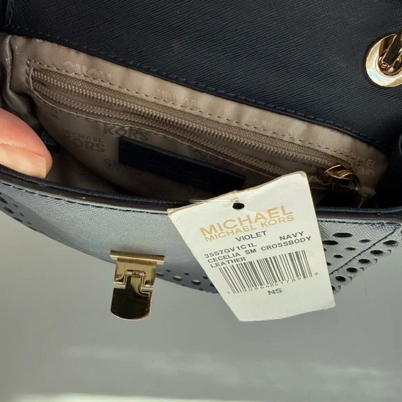 Michael Kors Dark Midnight Blue Navy Crossbody Bag with Gold Accents - Picture 8 of 8